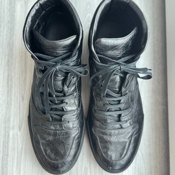 Balenciaga High Top Sneaker in Black Lambskin with Distressed Finish - Picture 1 of 12